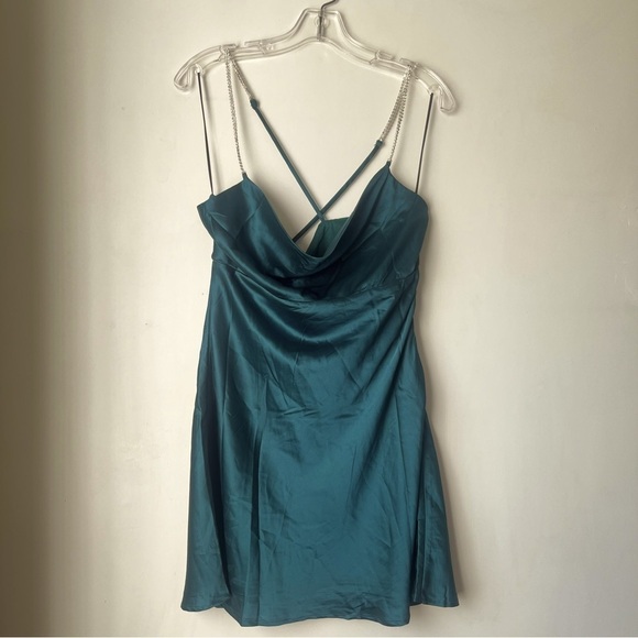 Princess Polly Dresses & Skirts - Princess Polly Mazie Green Satin Rhinestone Strap Mini Dress 8